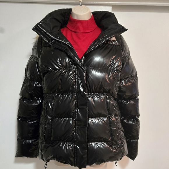 North Face Jacket Women Medium Black 550 Puff Faux Fur Hood Down Insulated *FLAW - Picture 1 of 10